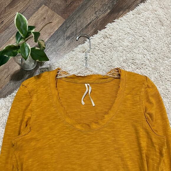 By Anthropologie Small Mustard Yellow Gold Raw Trim Long Sleeve Pullover Top - Picture 4 of 7